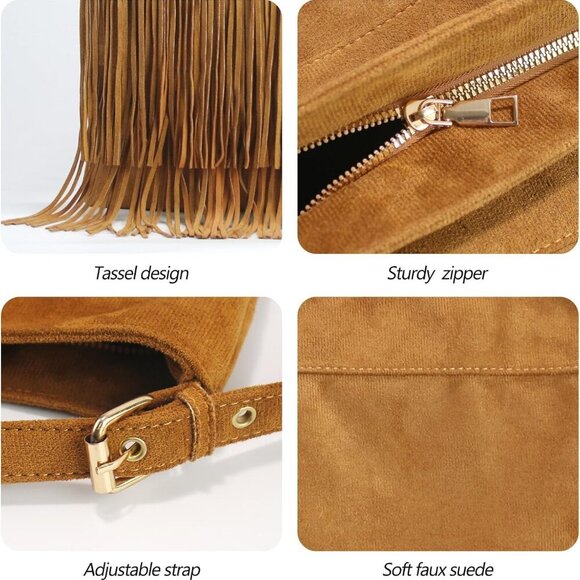 Durable Vegan Suede Fringe Purse - Versatile Hobo Bag for Every Occasion - Picture 4 of 6